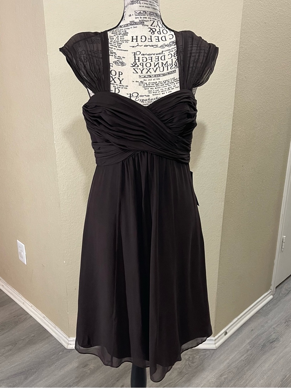 Ann Taylor Brown Midi Chiffon Cap-Sleeve Dress